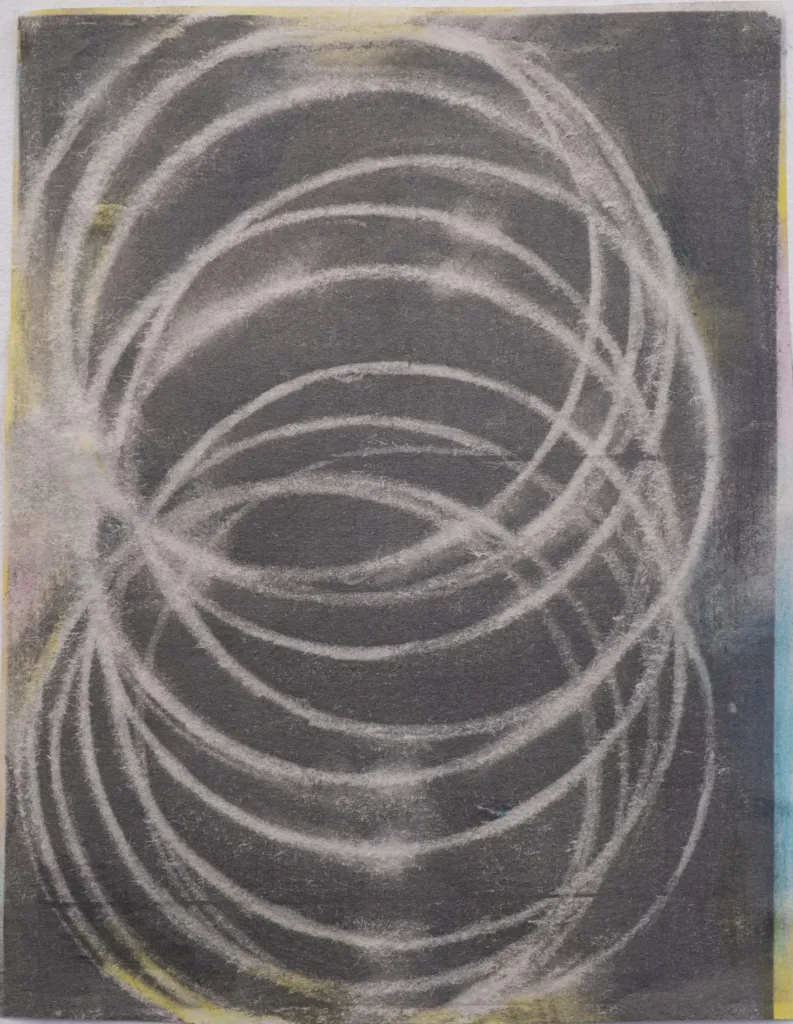 circles of ligt 5, 25cm x 19.5, graphite powder and coloured pencil on paper, 2024, 850 euros (2)